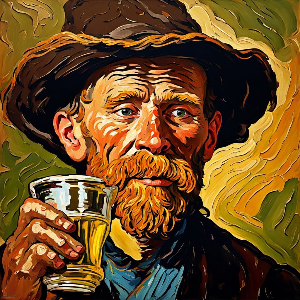 Merry Drinker in Post-Impressionist Van Gogh Style