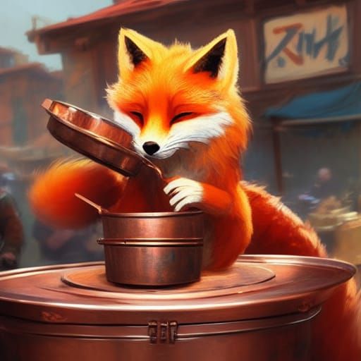 Fox Merchant at Street Market, Art Nouveau Style