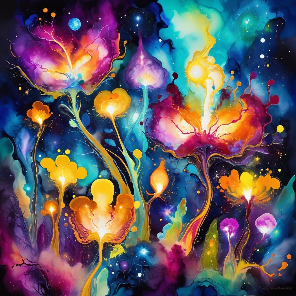 Alien Plant in Cosmic Garden Abstract Expressionism