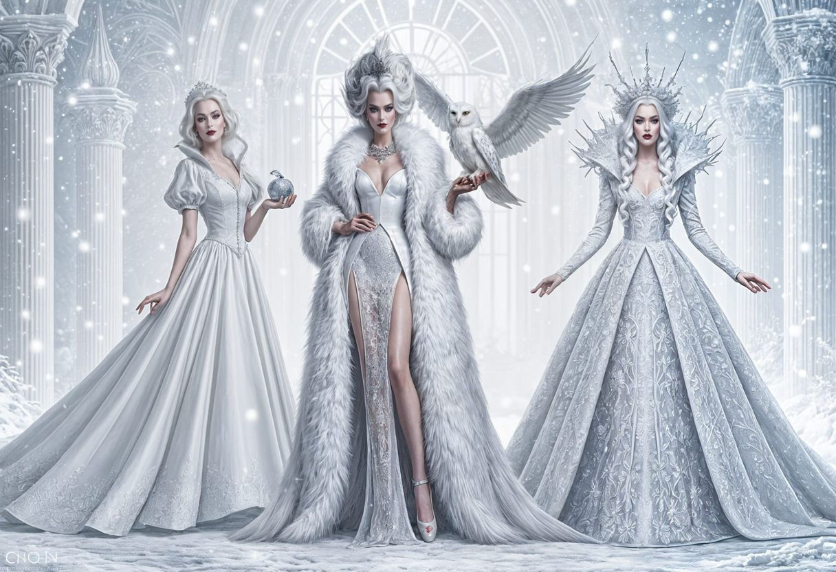 Ethereal White Fantasy Fashion: Cruella, Snow White, Queen