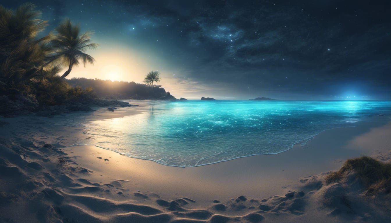 pretty beach with luminescent ocean