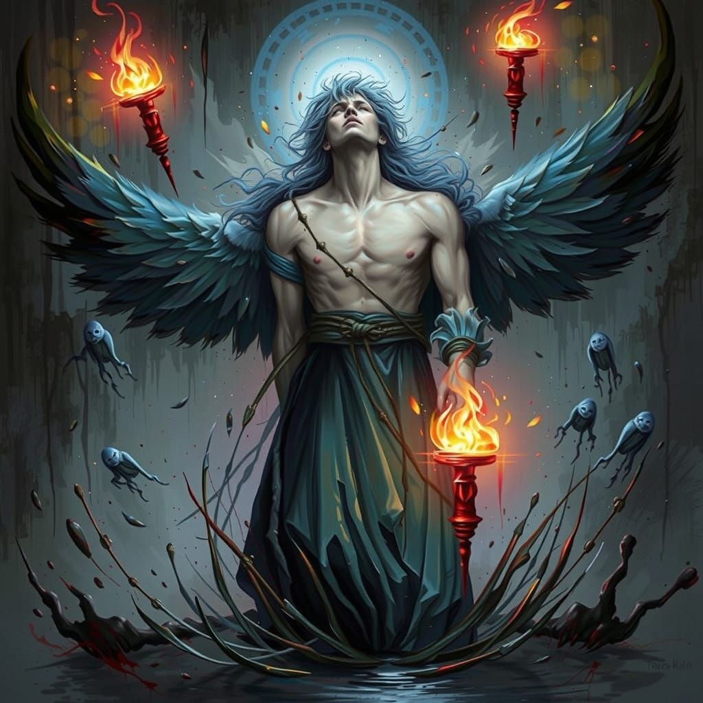 Melancholic Angel in Oil Painting Style