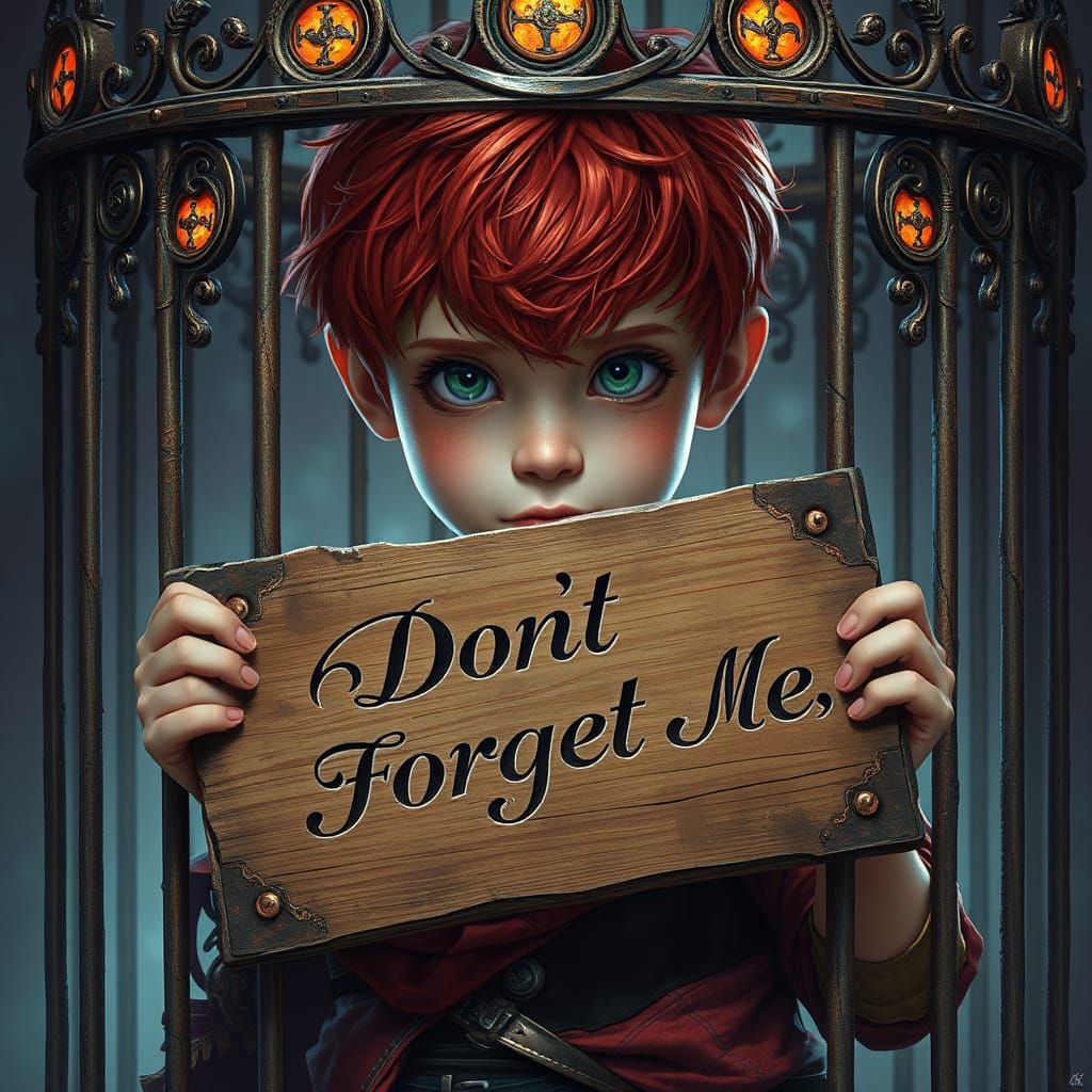 Boy Behind Mystical Cage in Concept Art Style