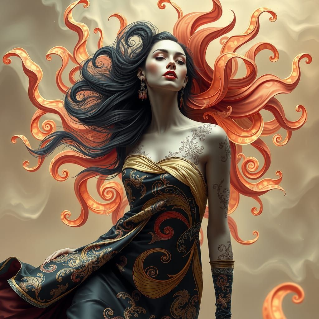 Fractal Elegance: A Surreal Brocade Woman