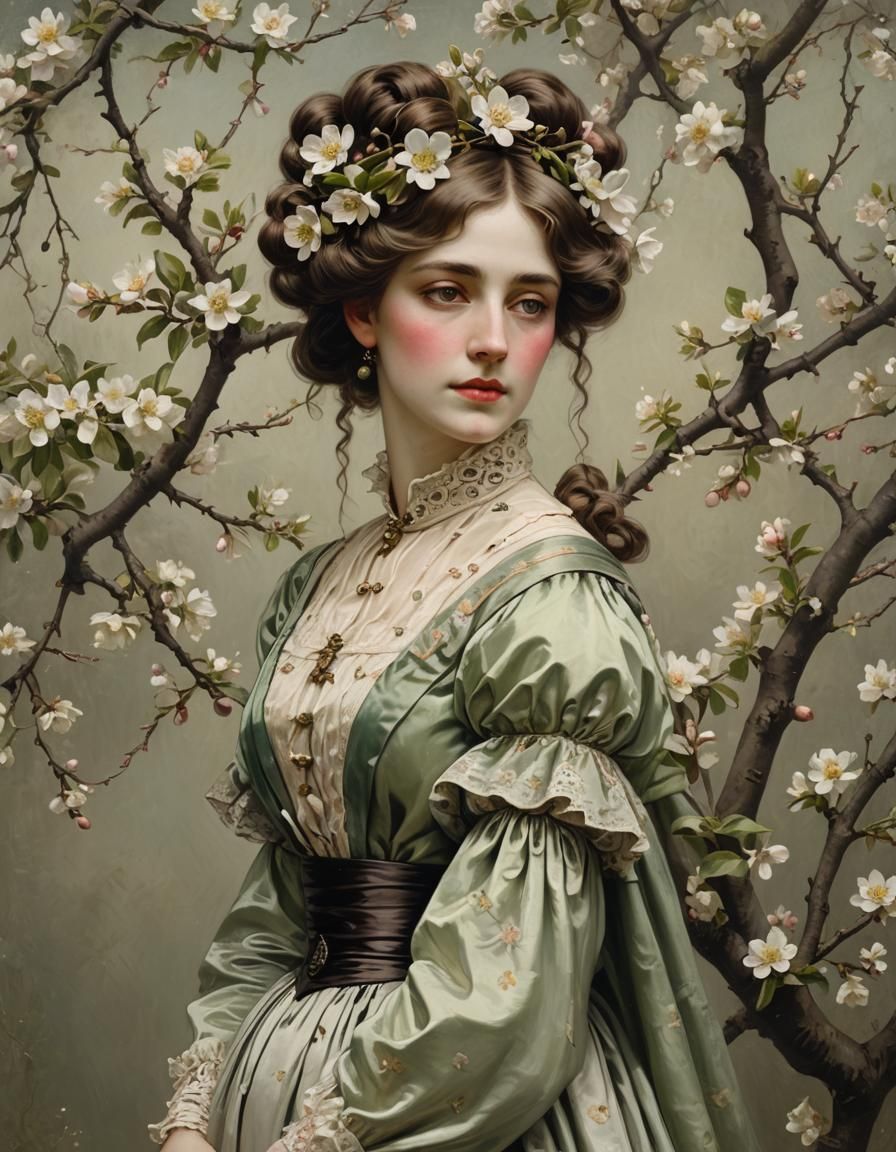 Glimmering Victorian Woman with Apple Blossoms Portrait