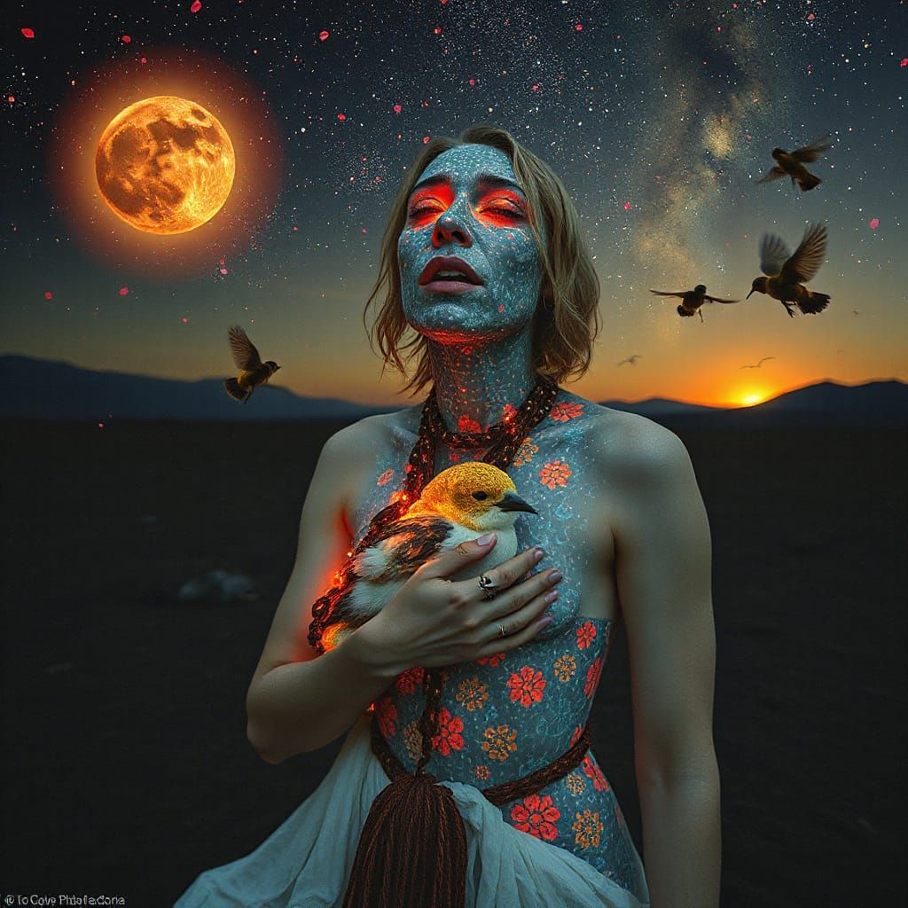 Mystical Shaman Collage in Deep Forest with Neon Mirage