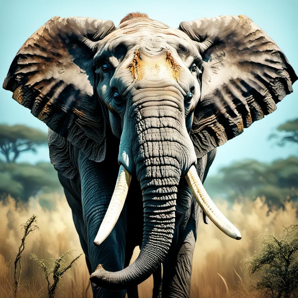 Ornate Tusker Elephant Portrait: Hypermaximalist Oil Paintin...