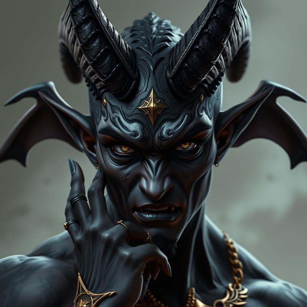 Anime-Inspired Demon Portrait with Tattoos and Piercings