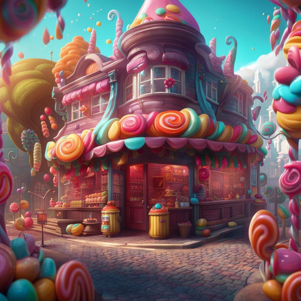 Vibrant Candy Shop Design in Fantasy Concept Art