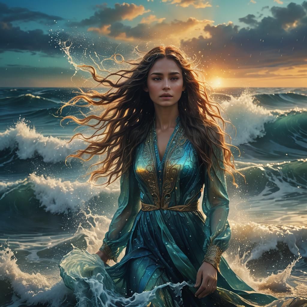 Ethereal Woman Emerges from Ocean: Fantasy Art