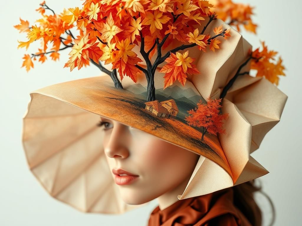 Autumn Landscape Hat in Steampunk Origami Style