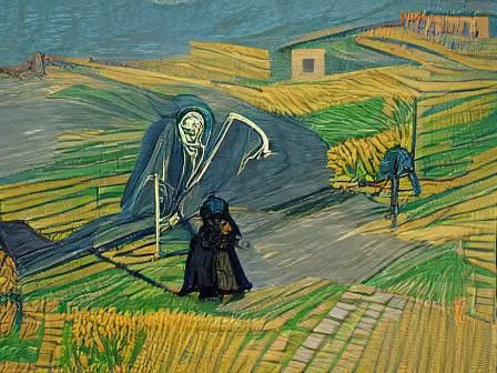 Grim Reaper Stalks Farmer: Impressionistic Style
