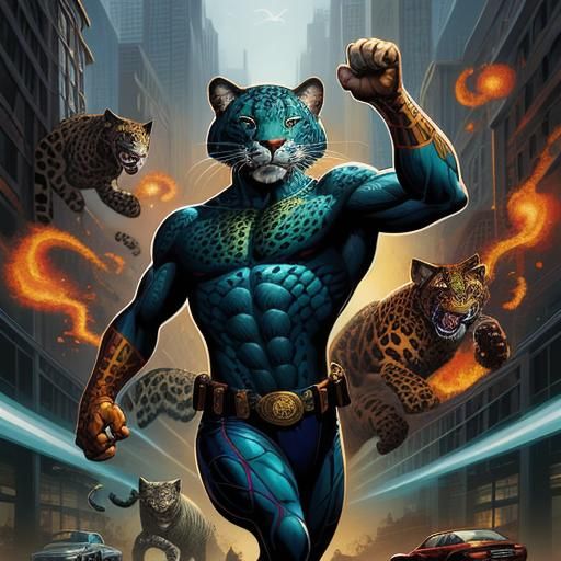 Jaguar Illustration in Comic Book Art Style