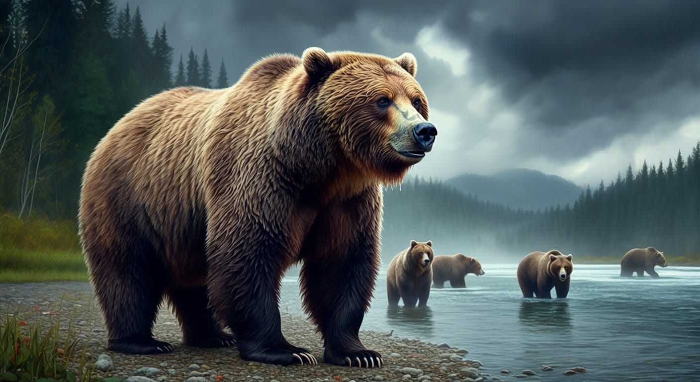 Regal Grizzly Bear Reigns Supreme in Mysterious Wilderness