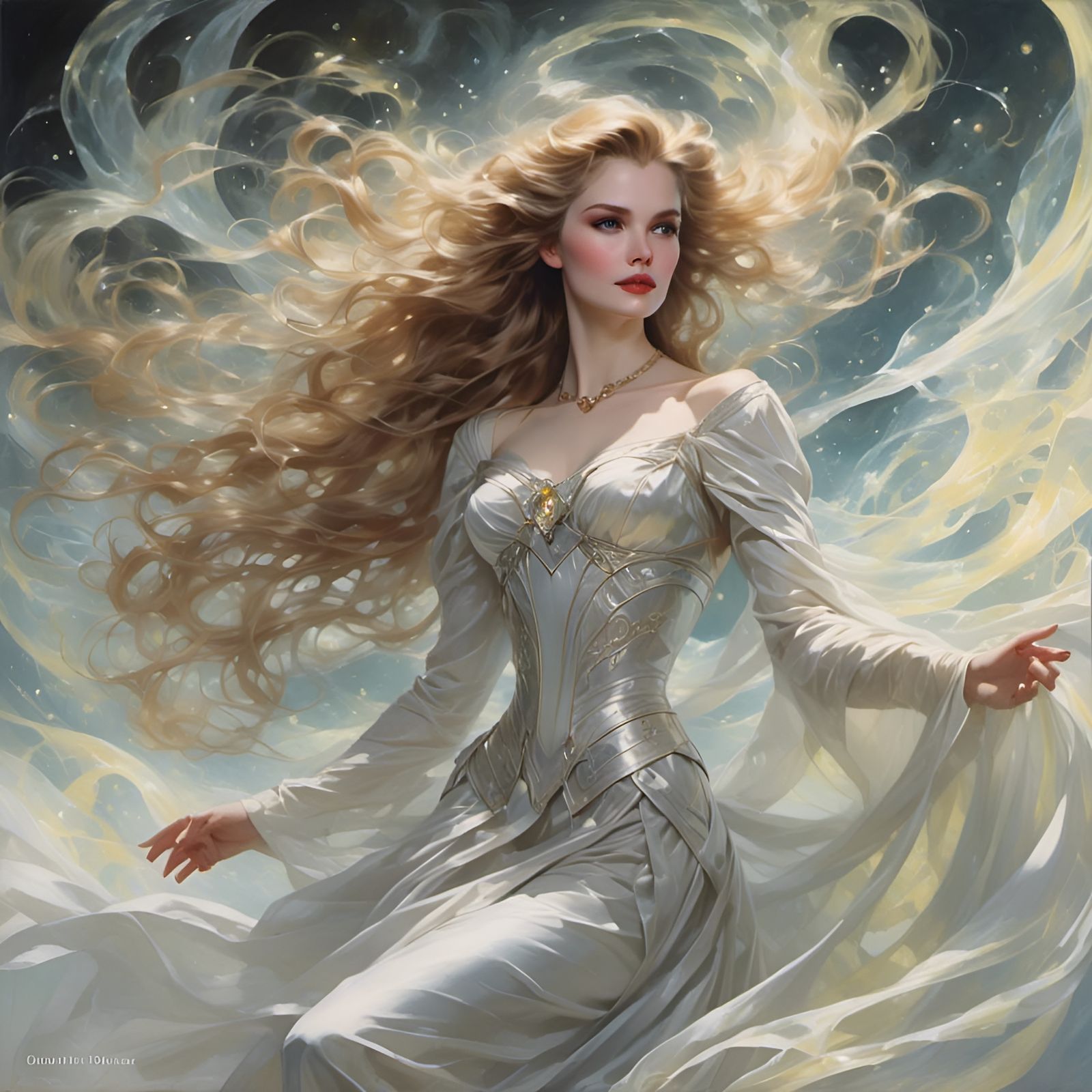 Opalescent Portrait of Woman with Flowing Hair