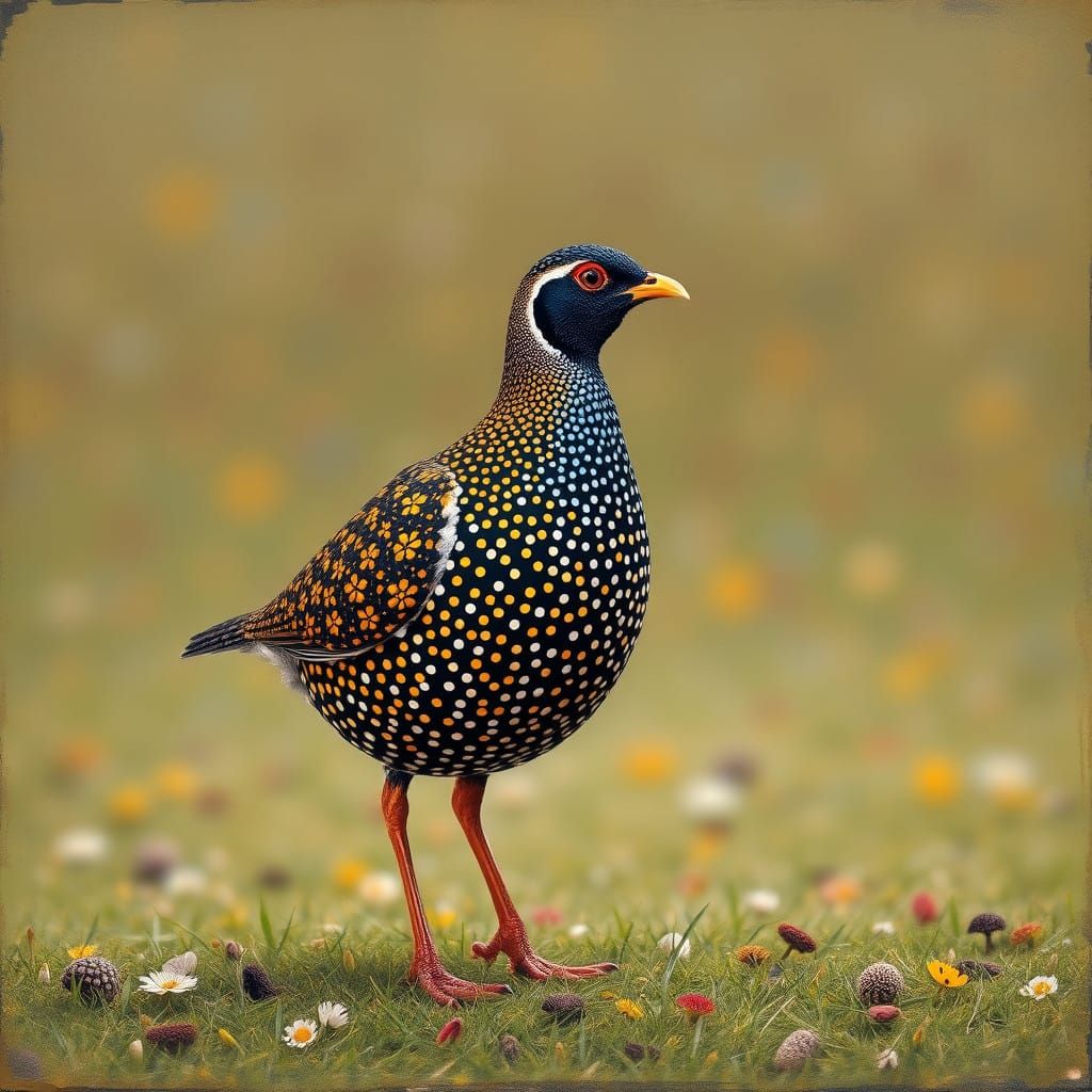 Pointillist Seurat-Style Quail Portrait