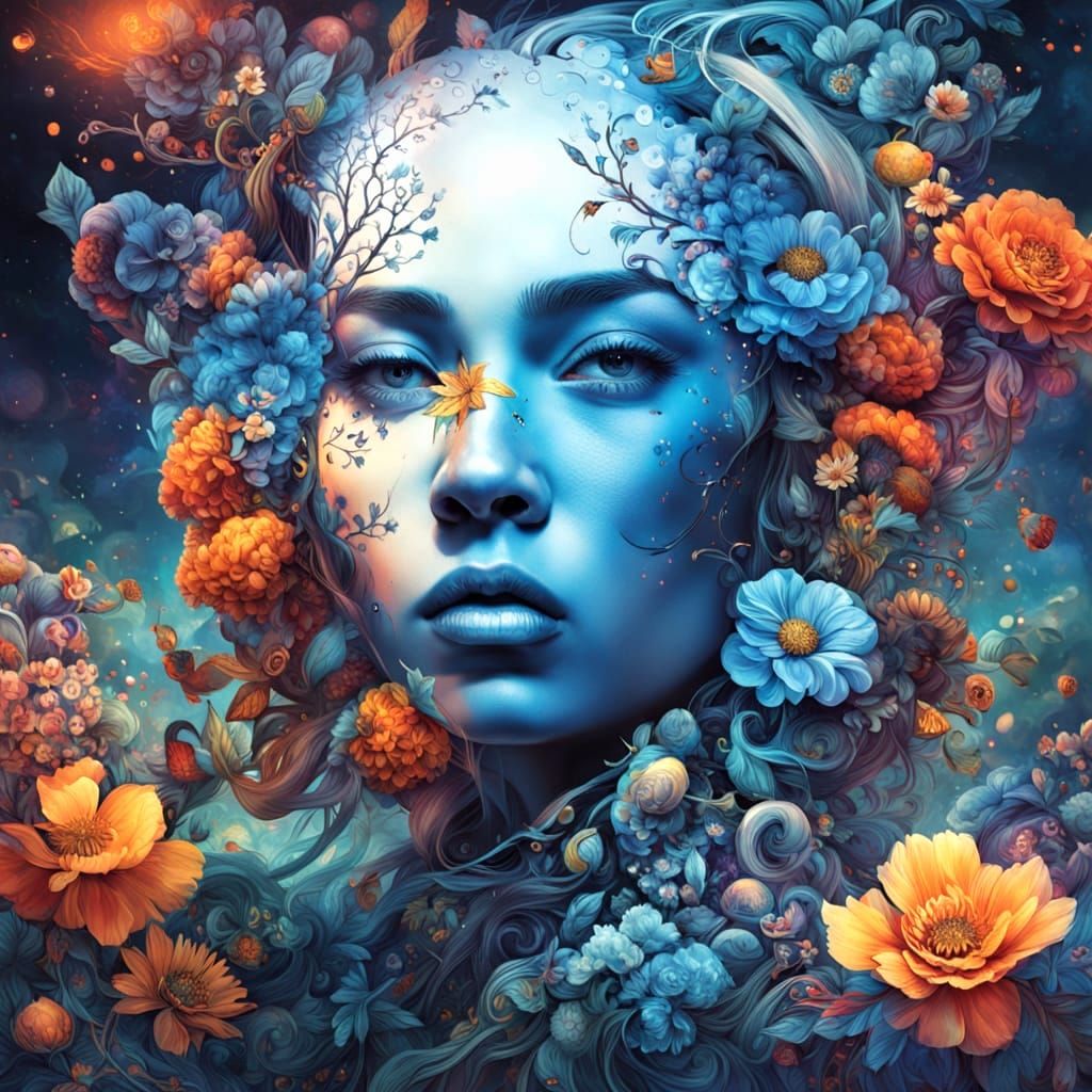 Surreal Double Exposure Portrait in Maximalist Style