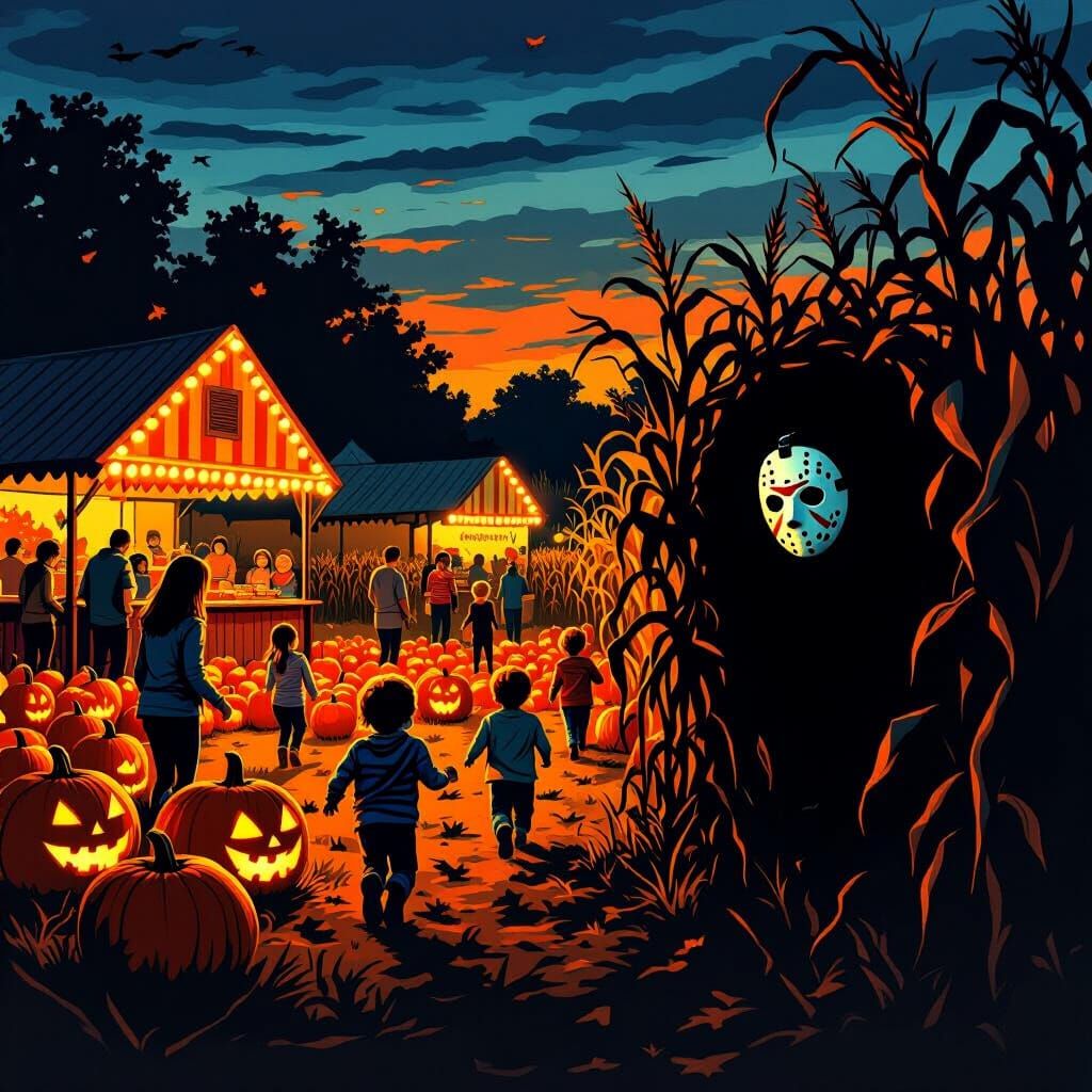 Vintage Slasher Poster: Masked Figure at Fall Festival