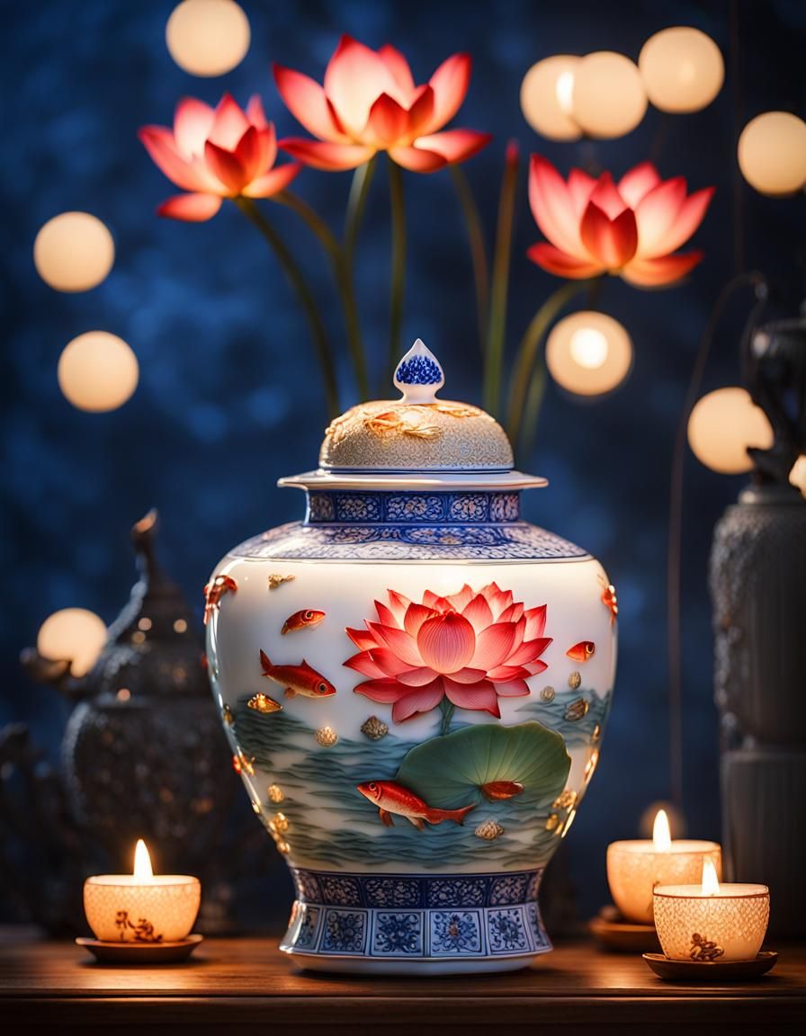Luxury Chinese Porcelain Vase with Lotus and Fish