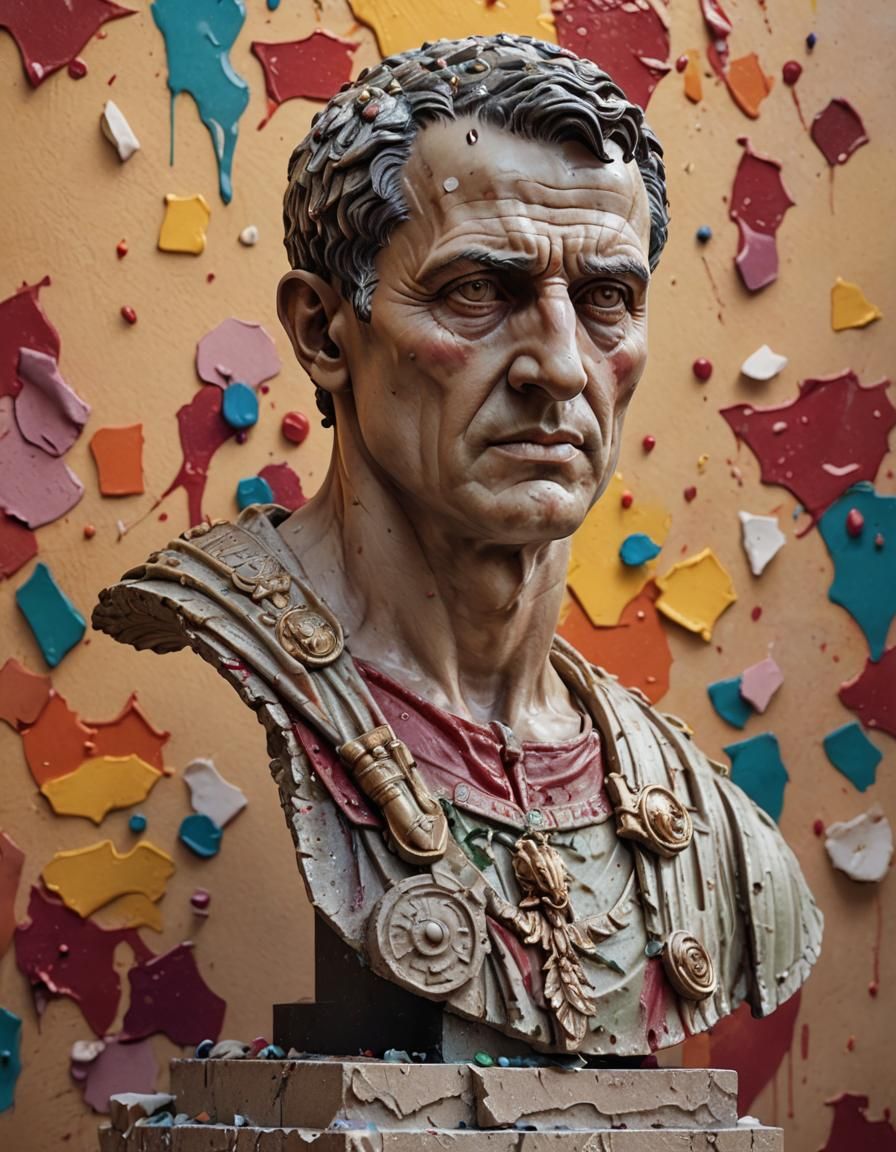 Googly-Eyed Caesar: Hyperrealistic Splash Art Portrait