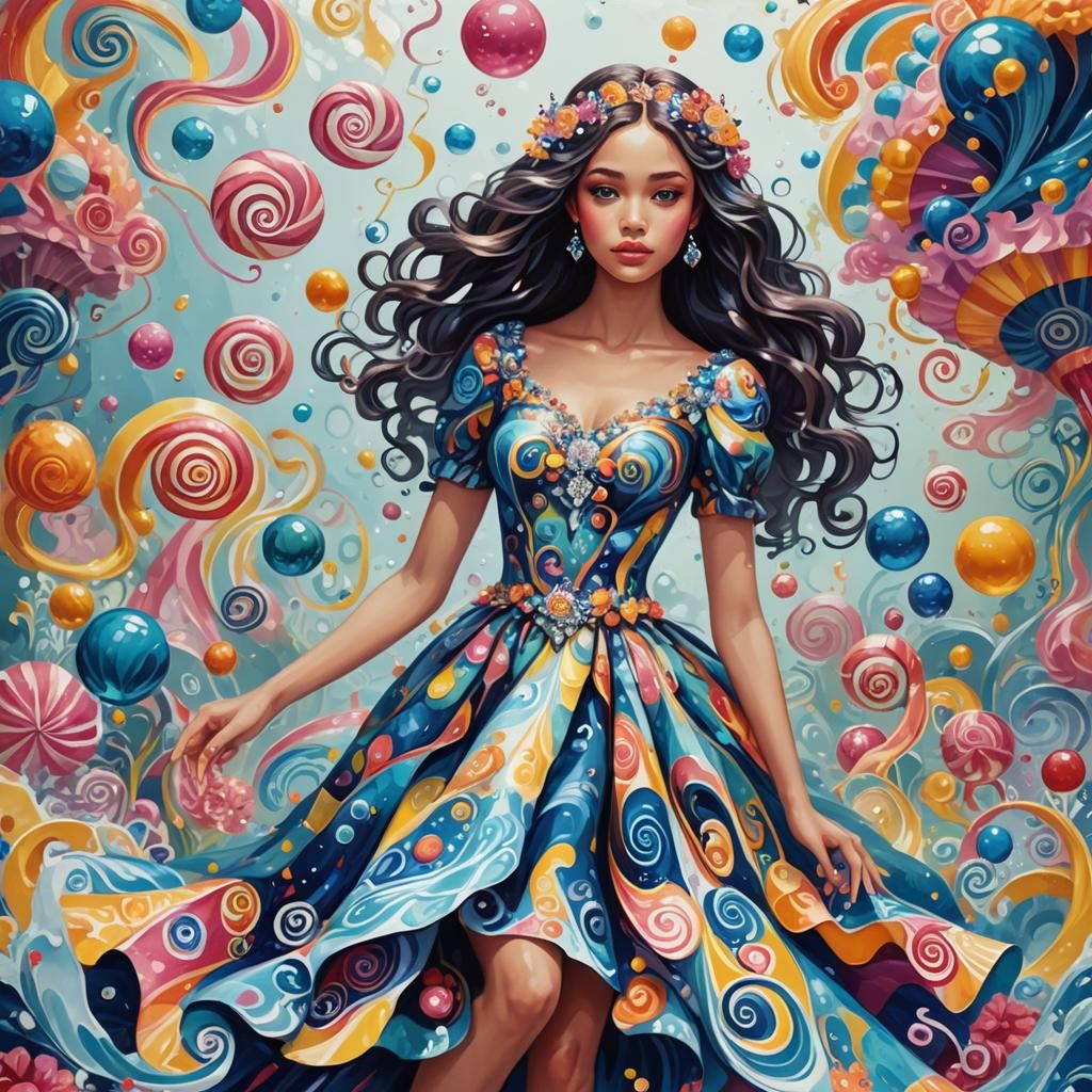 Underwater Model in Candyland Gouache Dress