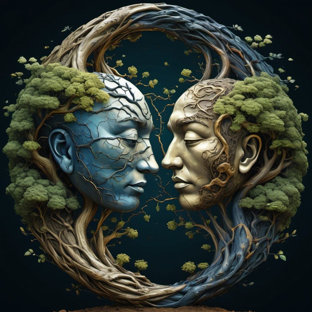 Surreal Yin-Yang Faces in High-Resolution Digital Art