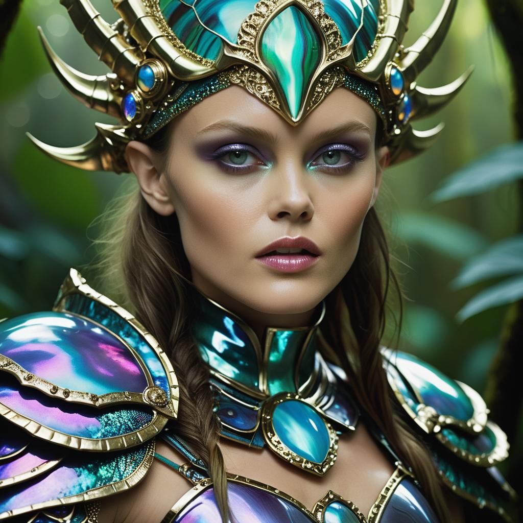 Iridescent Jungle Woman Portrait with Bokeh