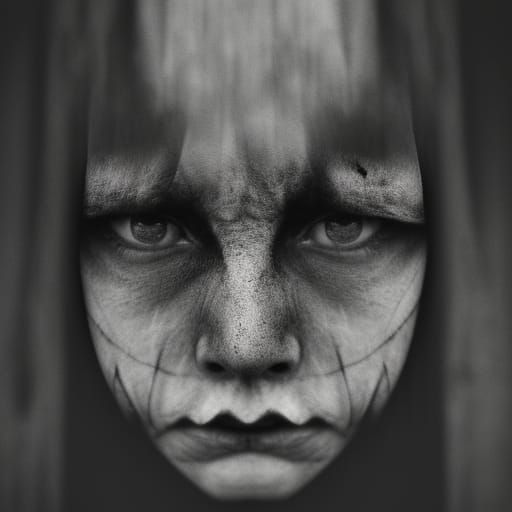 Dramatic Oni Mask Portrait in Ambient Light