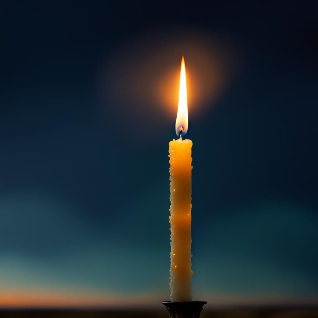 Single Candle Flame in Darkness