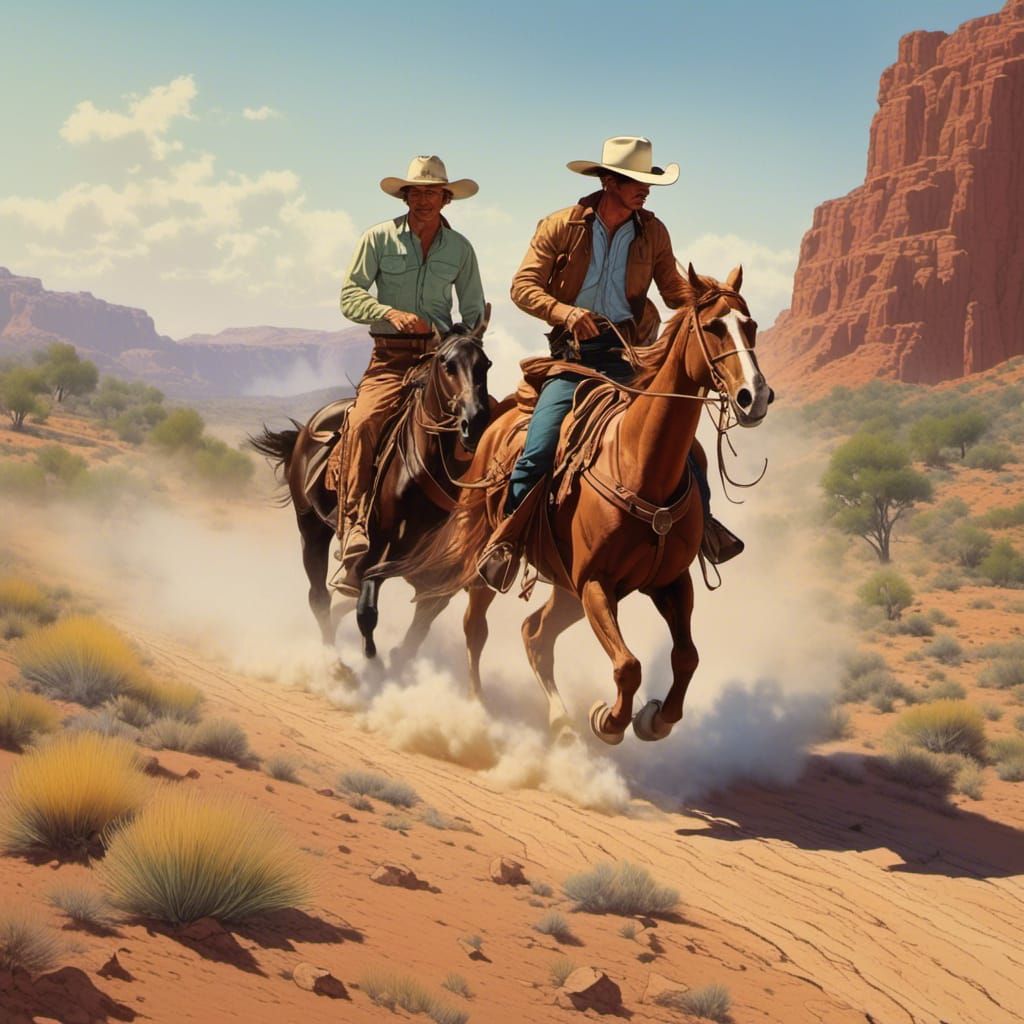Cowboy on Dusty Trail with Horse