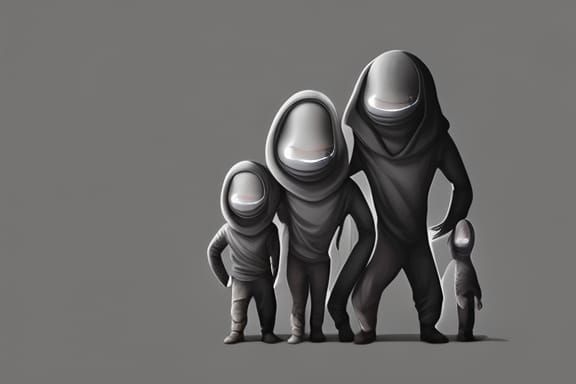 Hooded Aliens: Japanese Art Style Family Portrait