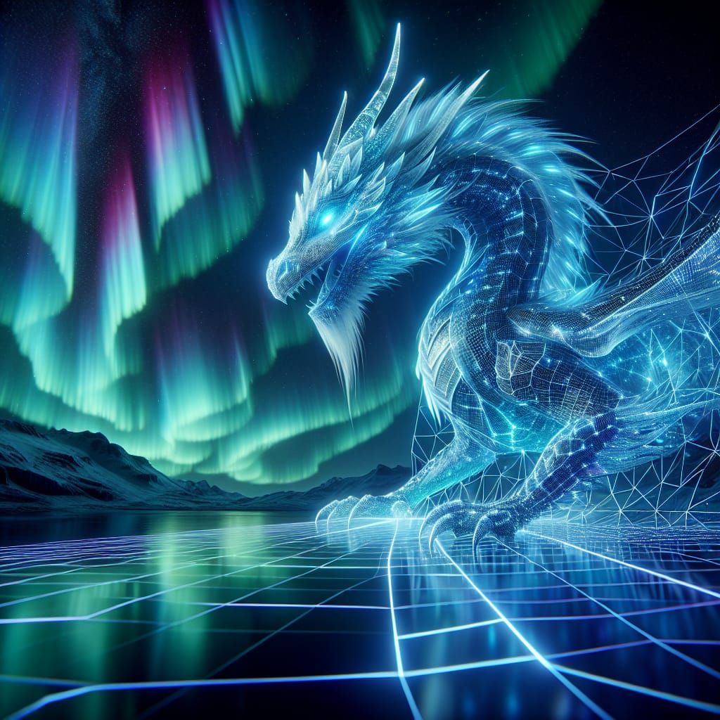 Holographic Iridescent Dragon with Aurora Borealis