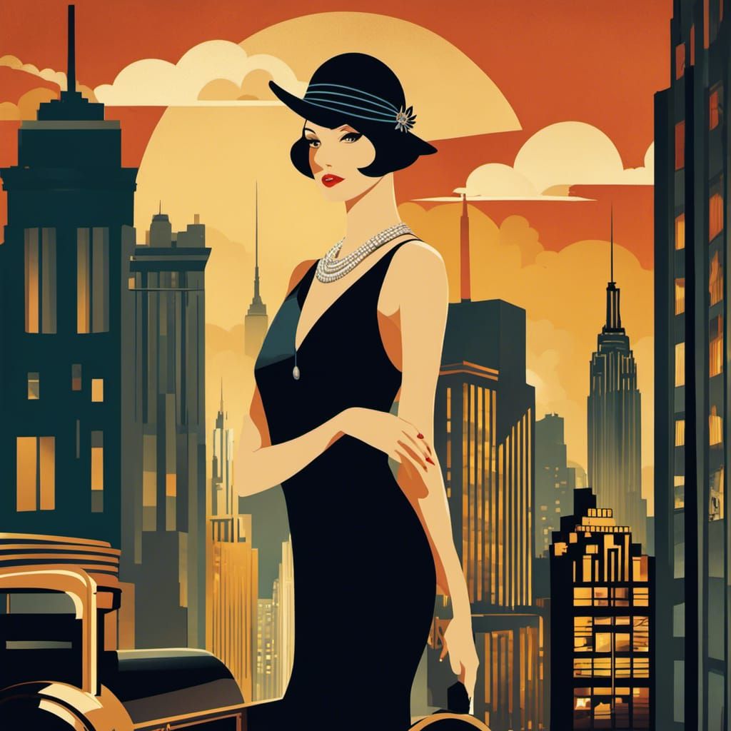 1920s Flapper Girl in Art Deco Style