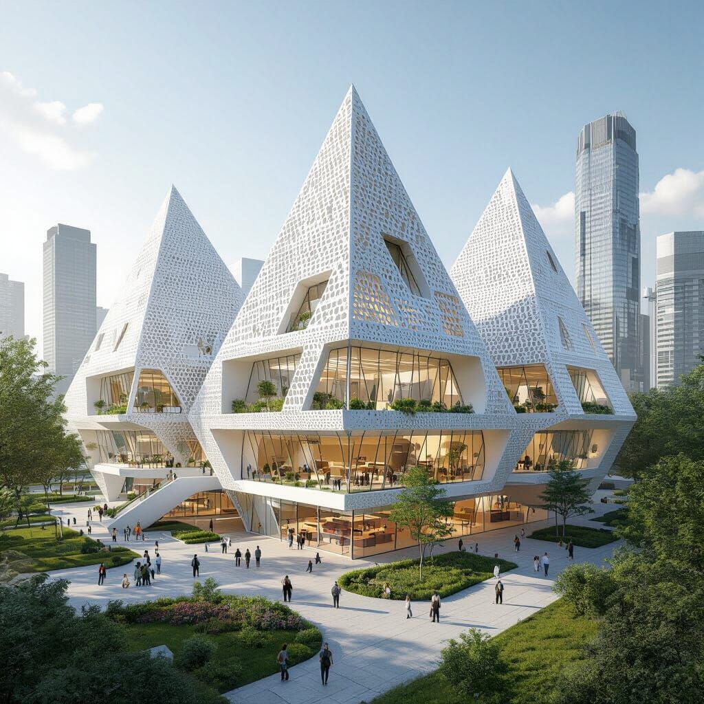 Futuristic Pyramidal Primary School in Urban Setting