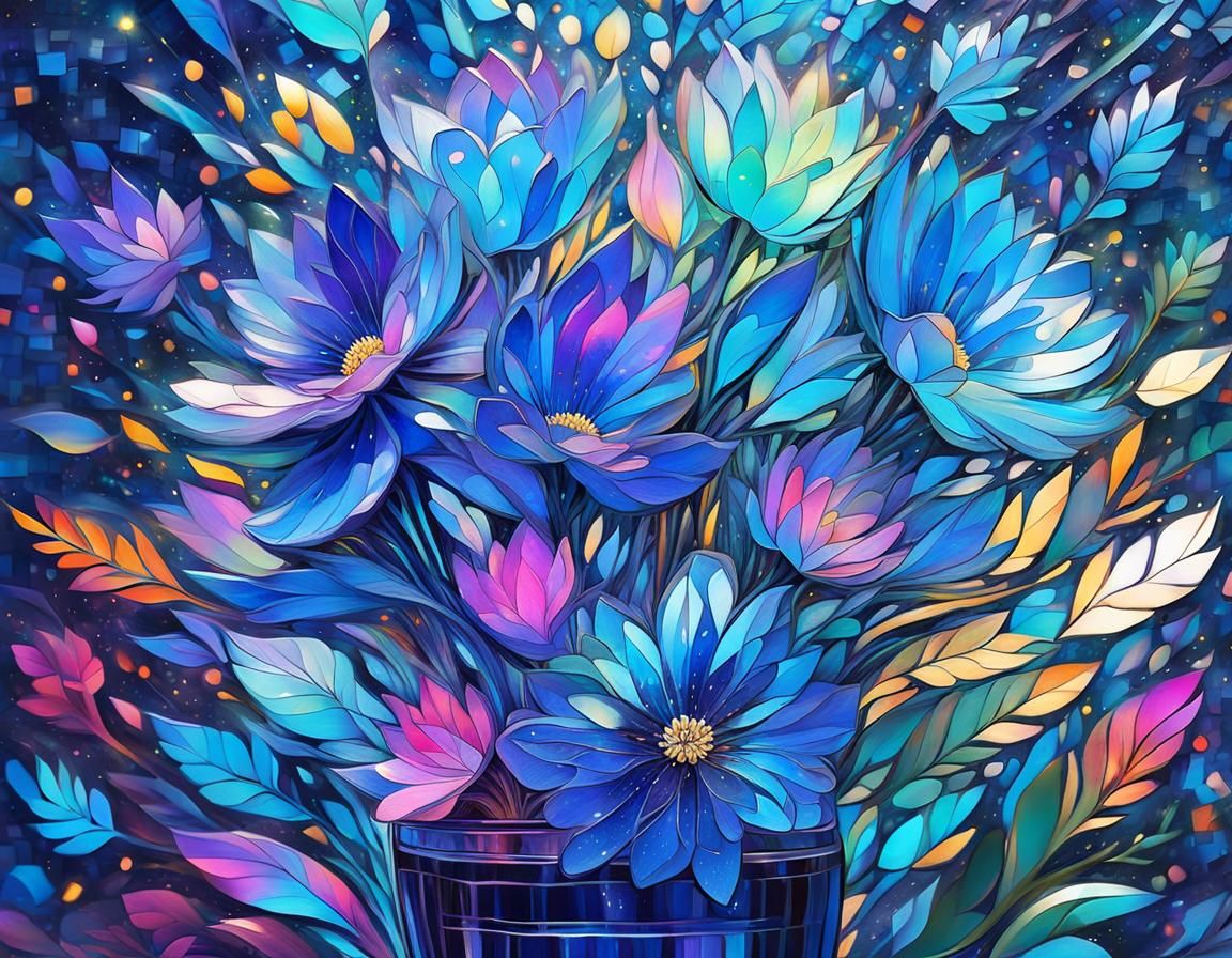 Elegant Galaxy Flowers in Etched Glass Vase