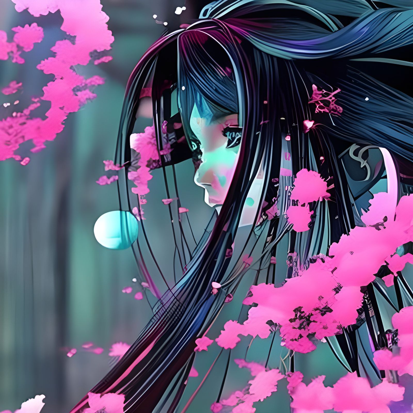 Underwater Girl in Bubbles with Sakura Flowers