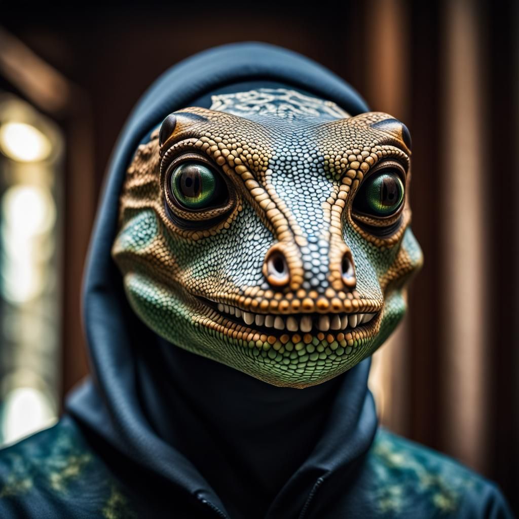 Hyperrealistic Gecko Mask Portrait in High Definition