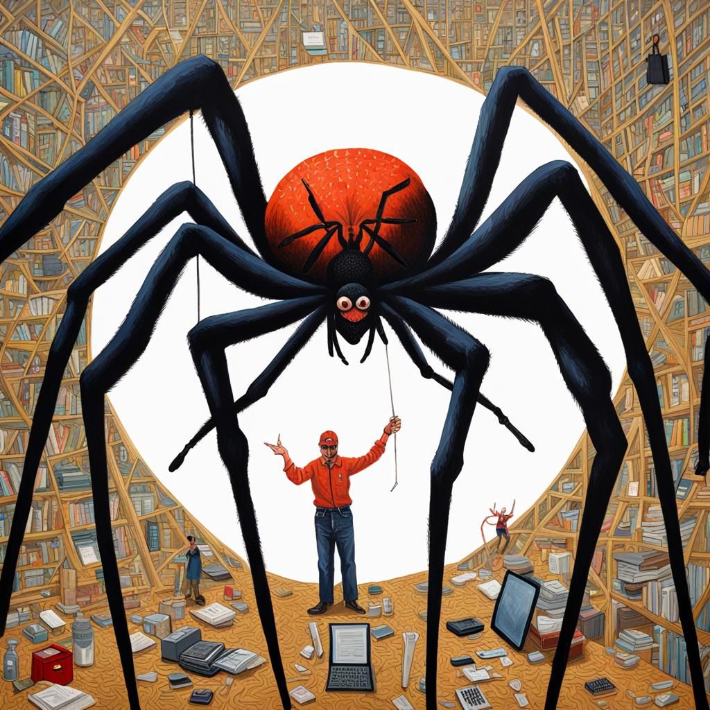 Giant Spider Hacks the Web: Gouache Painting