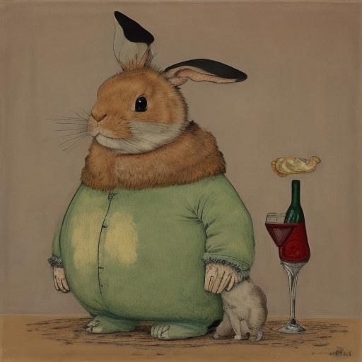 Rabbit Drinking Alcohol: Expressionist Digital Art