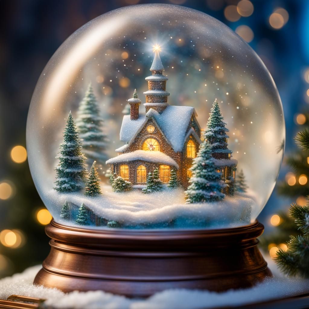 Sparkling Snowglobe with Christmas Tree: Ethereal Fantasy