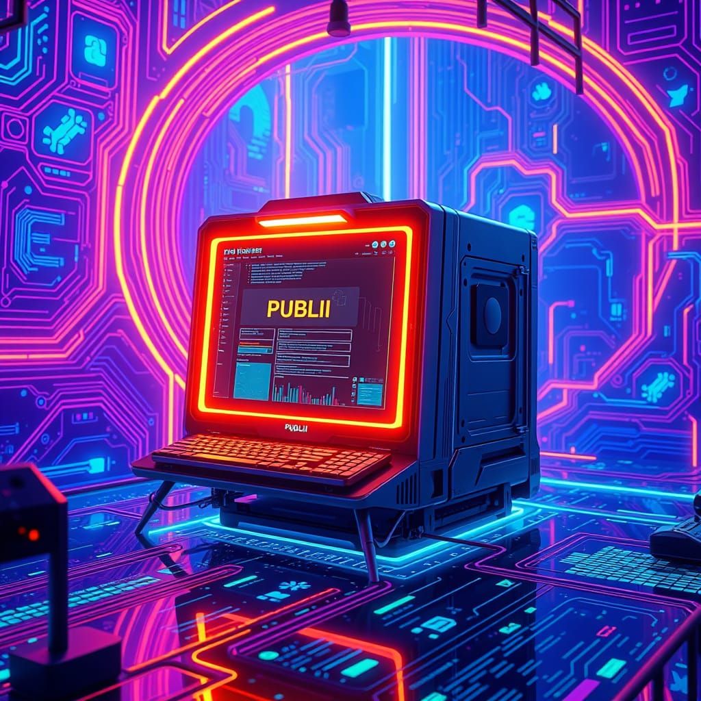 Futuristic Desktop in Vibrant Cyberspace with PUBLII Interfa...