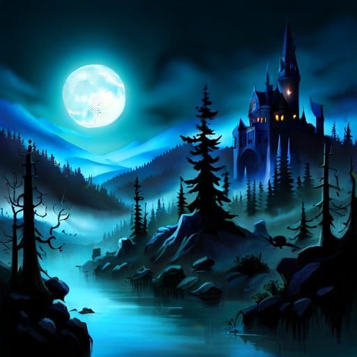 Eerie Forest Landscape in Dark Horror Style