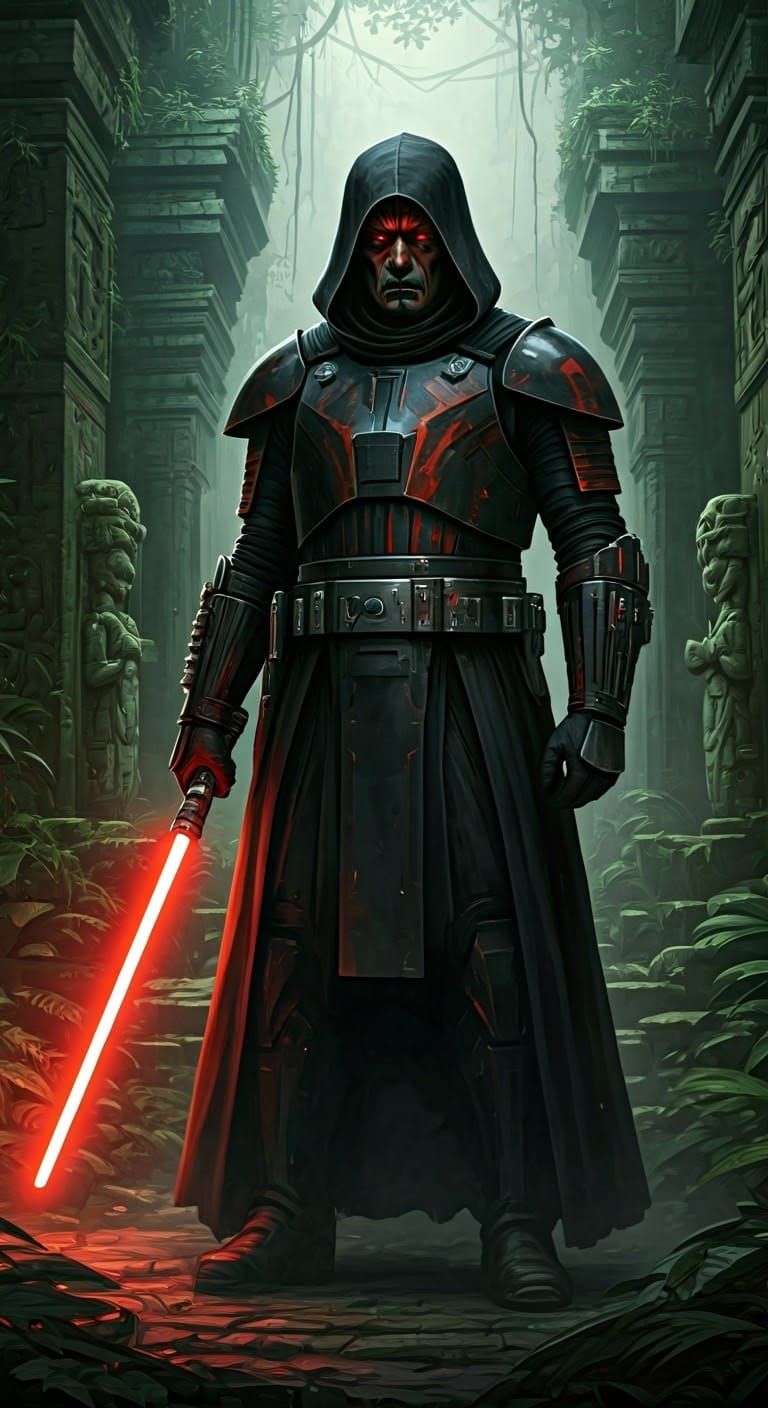 Menacing Sith Lord in Jungle Temple