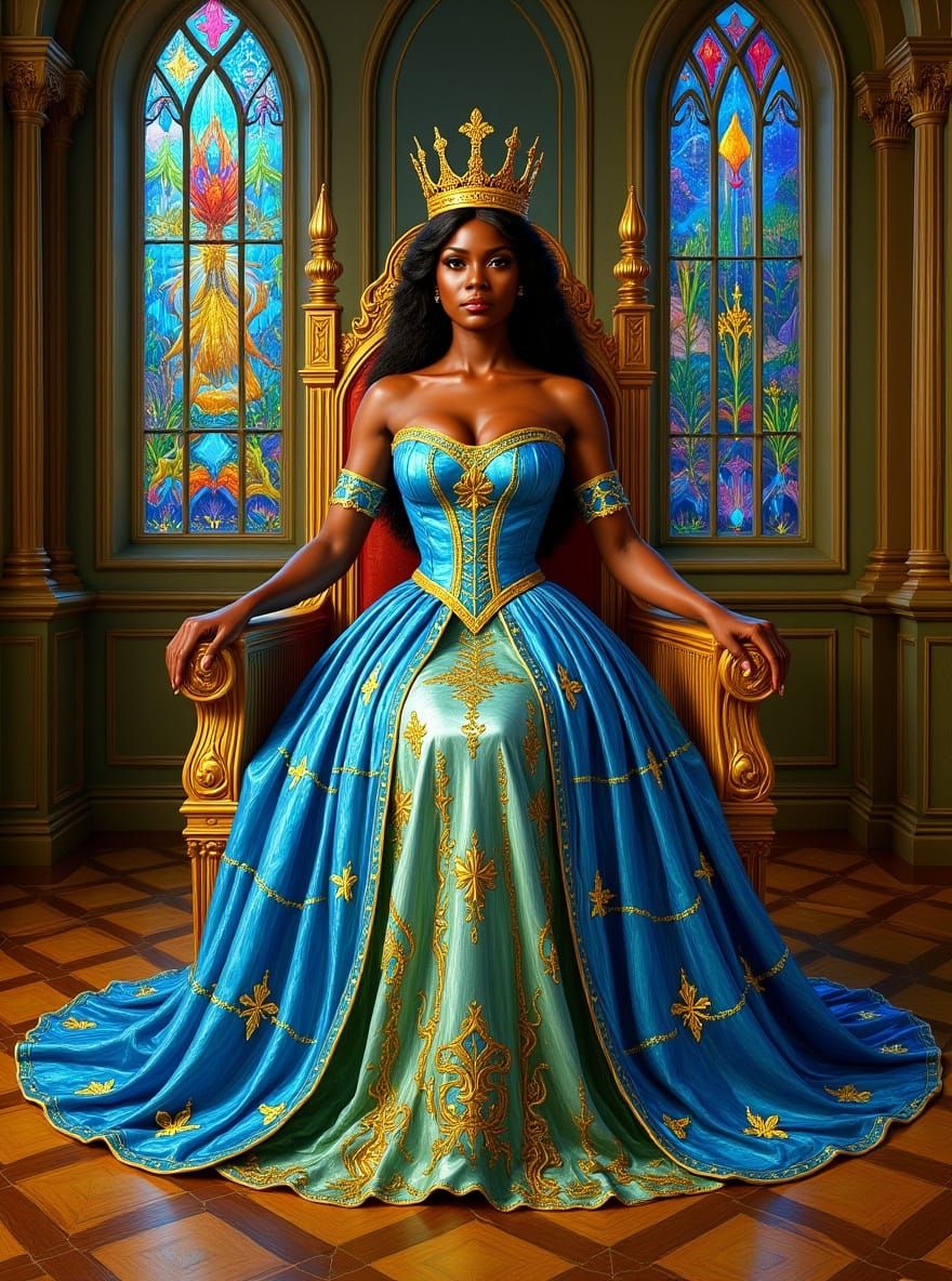 Regal African Queen in Stained Glass Gown