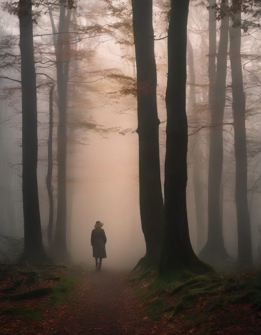 Misty Forest Path at Dawn Cinematic Film Still