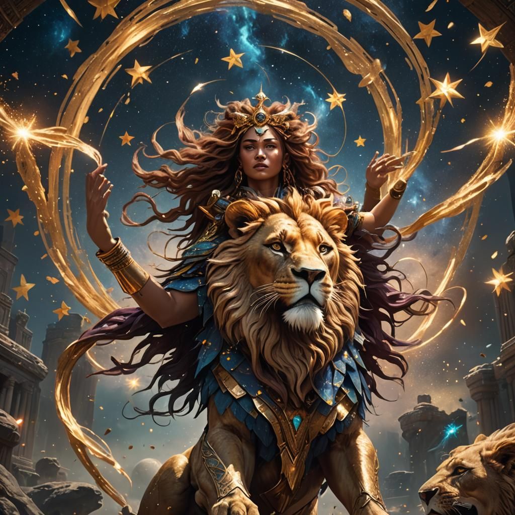 Lion Goddess Shaking Stars: Fantasy Concept Art