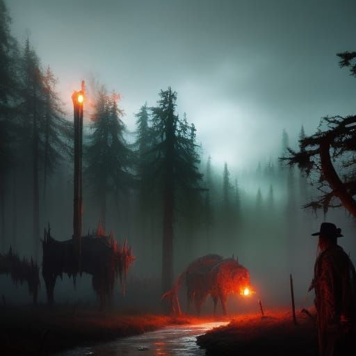 Eerie Swamp Lights in Dark Fantasy Style