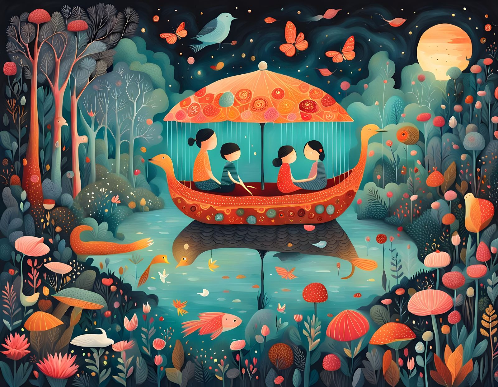 Dreamlike Whimsical Illustration of Life's Journey