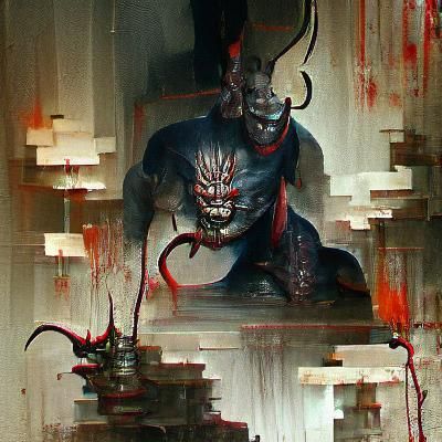 Sinister Oni in Dark Fantasy Style