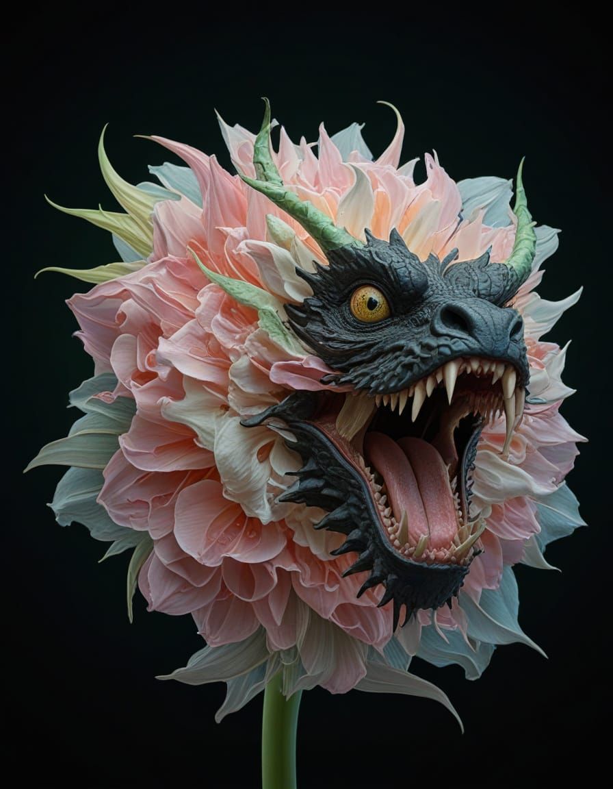 Surreal Black Dragonflower in Salvador Dali Style